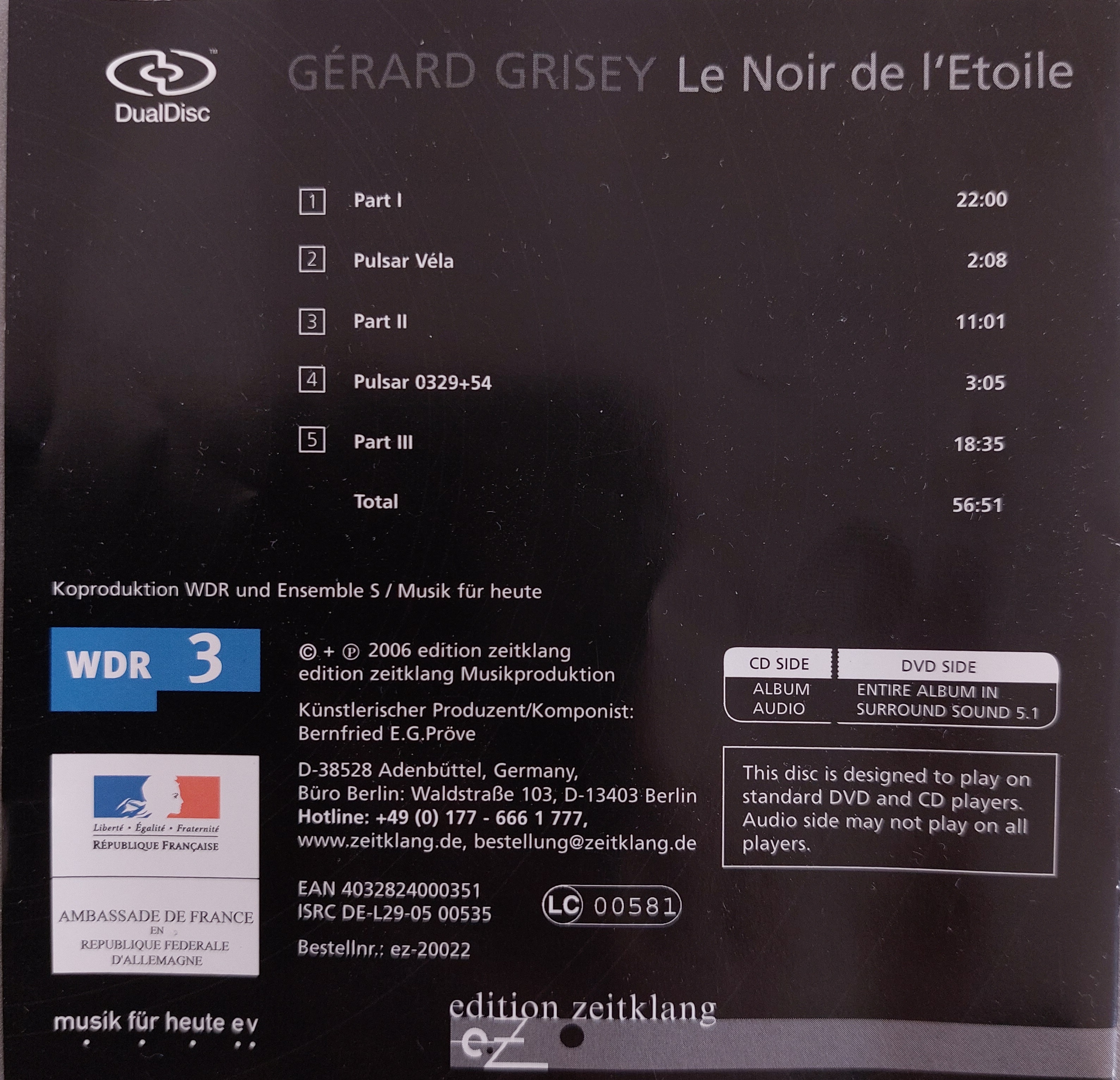 CD cover Le Noir de l'étoile, back side